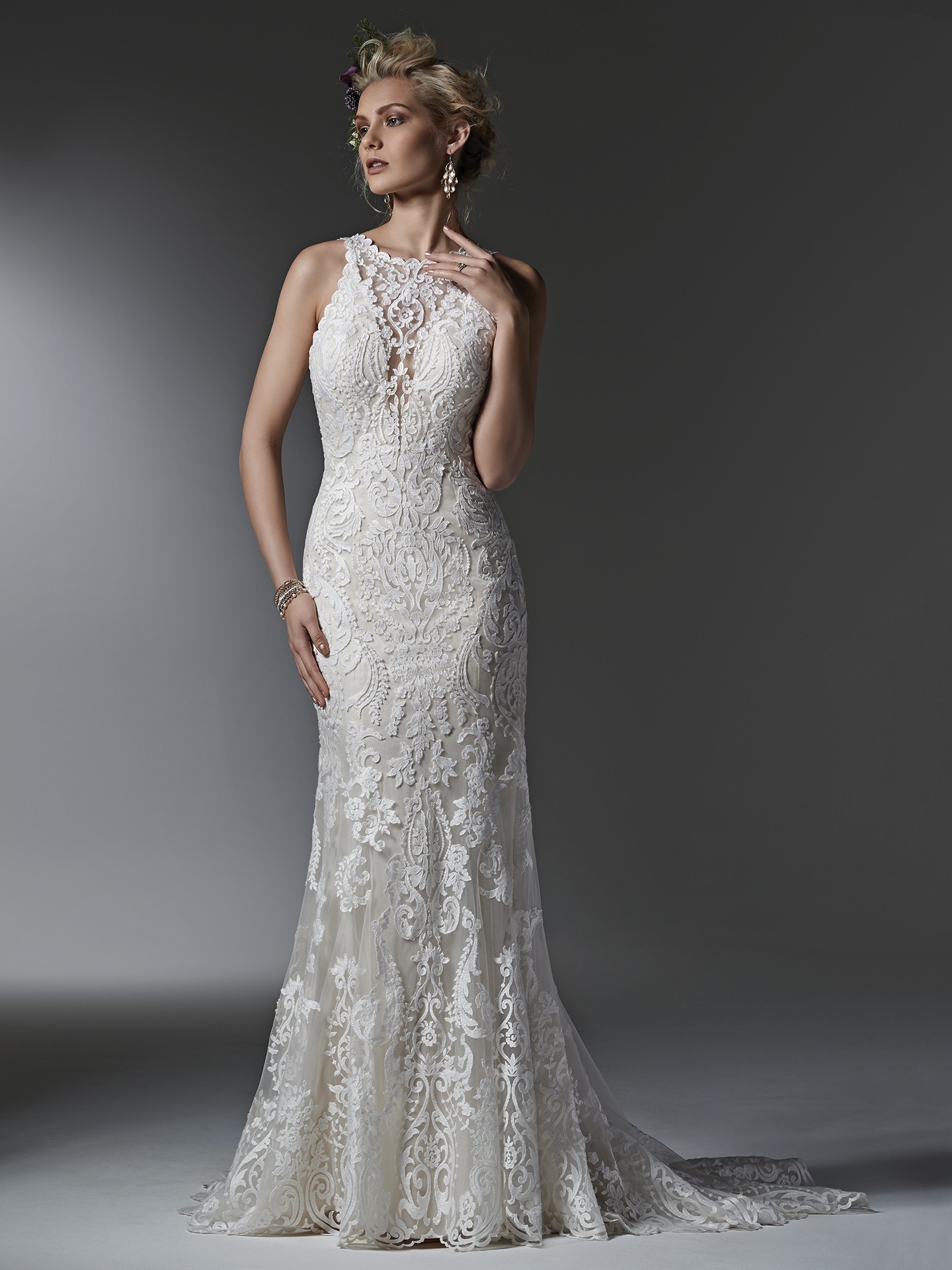 Venetian-style Lace and Scalloped Trim Winifred by Sottero and Midgley