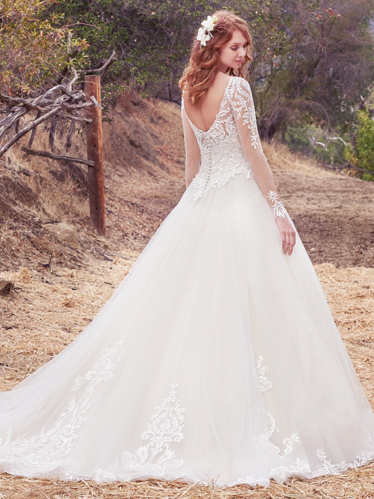 Full-length sleeve wedding dress with covereage Berkley by Maggie Sottero. Modern Royalty: Wedding Dresses Inspired by the Royal Engagement